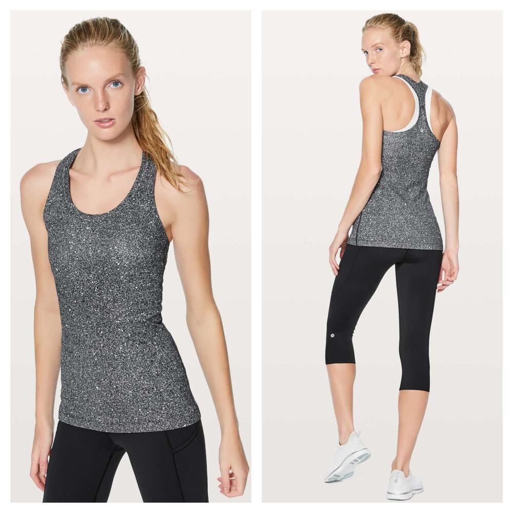 Lululemon Womens Cool Racerback II Black Splatter Size 4 Tank Top Athletic
